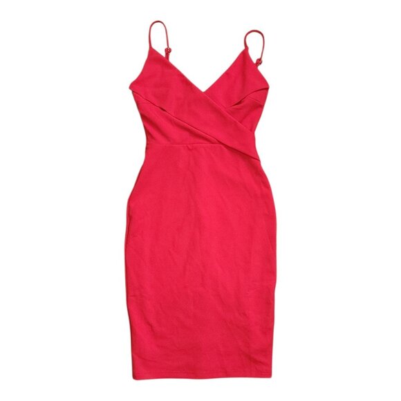 Lulus Dress Womens Size XS Solid All Red Surplice Bodycon Party Cocktail Power - Picture 1 of 4